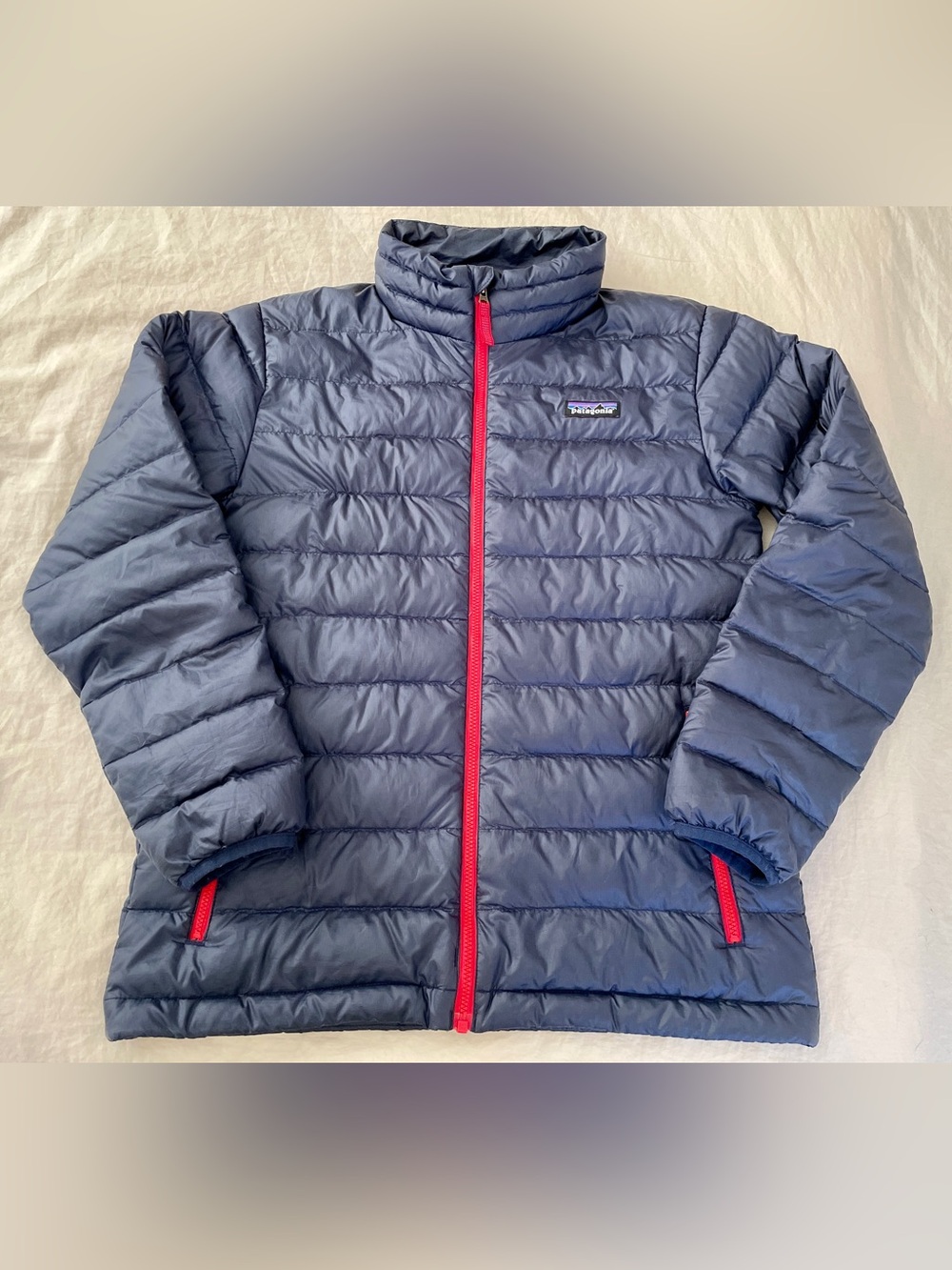 Patagonia Kids Navy Puffer Jacket with Red Zipper